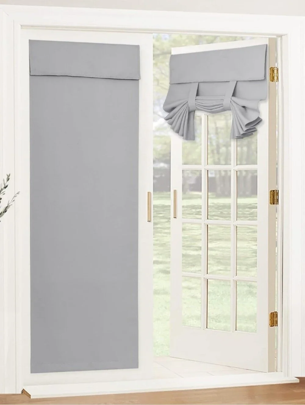 No-Drill Blackout French Door Curtain Panel (Silver Grey)